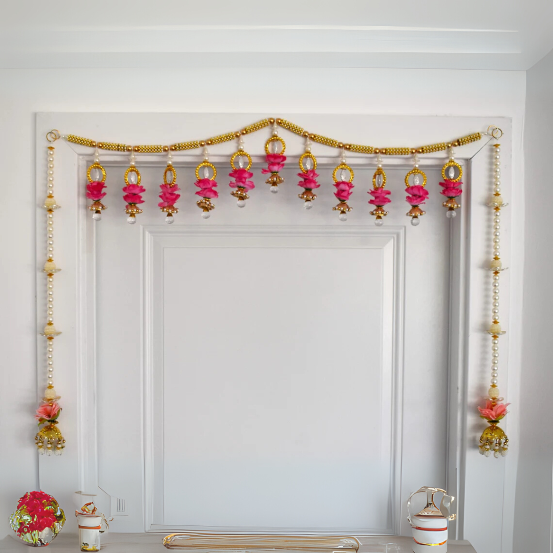Pink Lotus Pearl Toran – Door Hanging Decoration Set