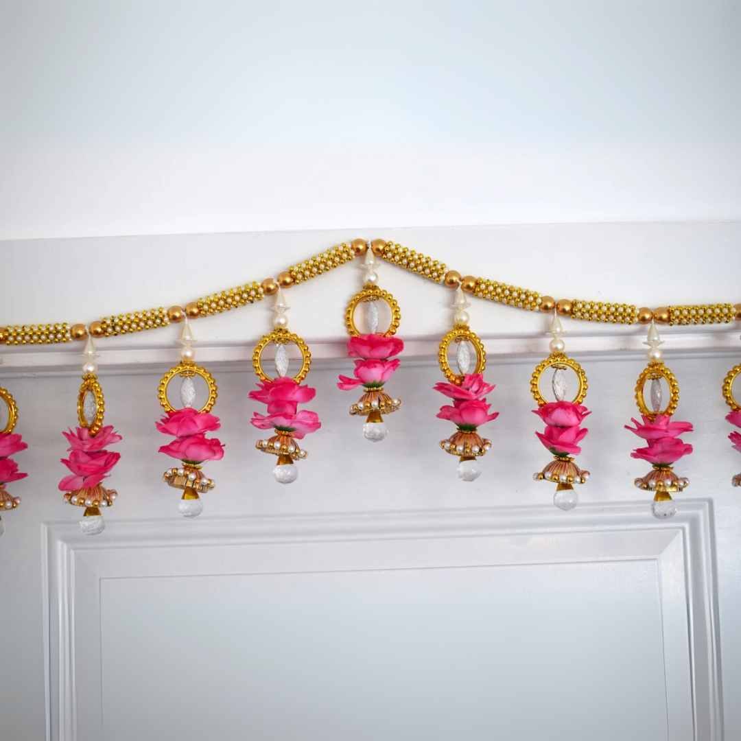 Pink Lotus Pearl Toran – Door Hanging Decoration Set