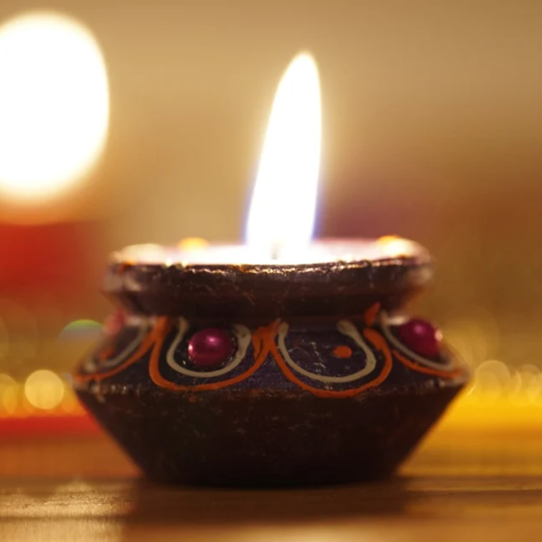 4 Pc Hand-Painted Clay Diya with Wax – Diwali & Home Decor