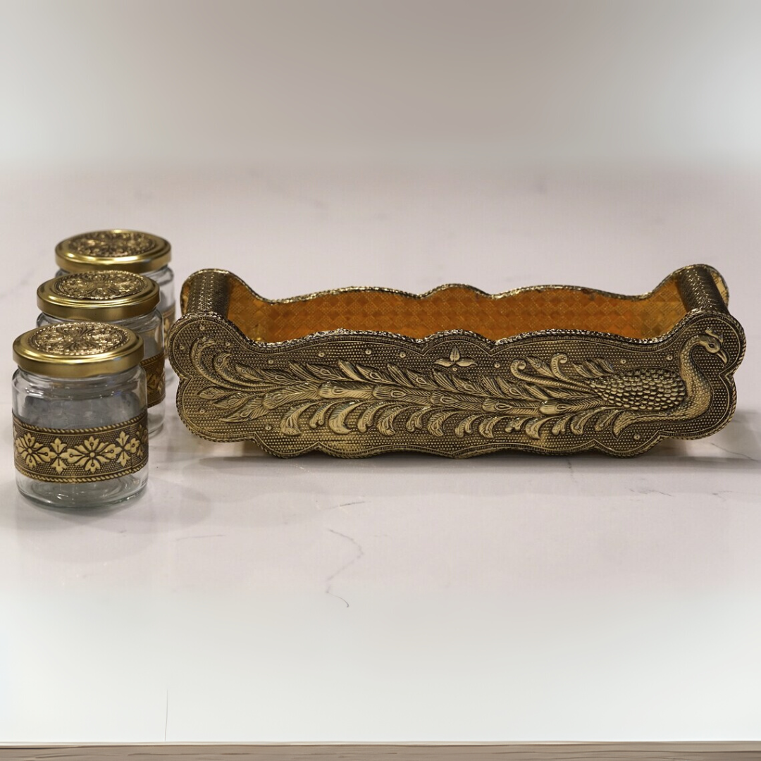3 Pc Glass Jar Set with Tray – Diwali Dry Fruit & Gift Box
