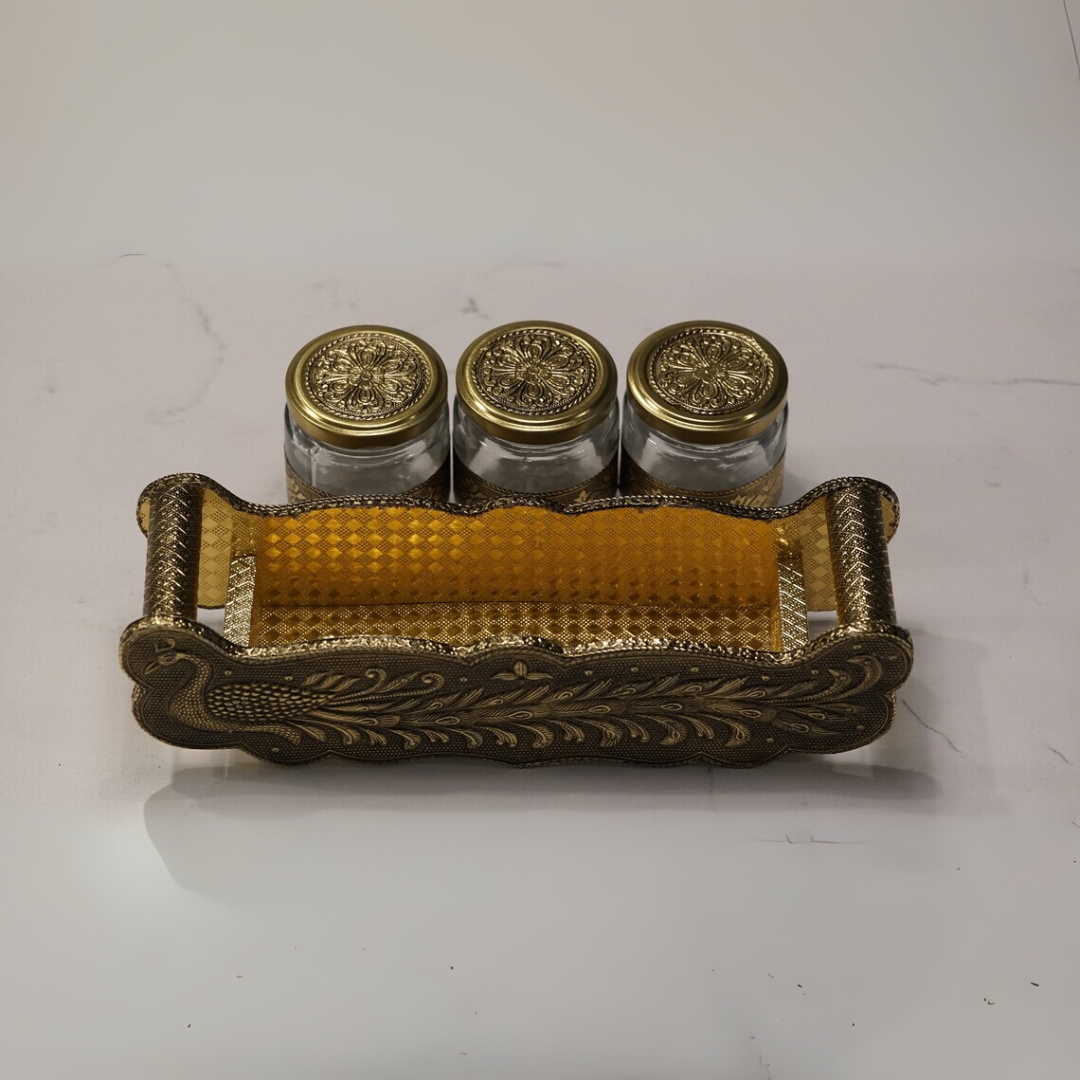 3 Pc Glass Jar Set with Tray – Diwali Dry Fruit & Gift Box