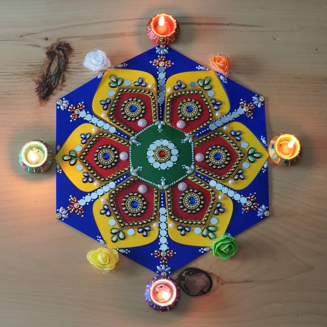 Table Top Decoration Set – 4 Pc Hand-Painted Clay Wax Diya with Colorful Flowers