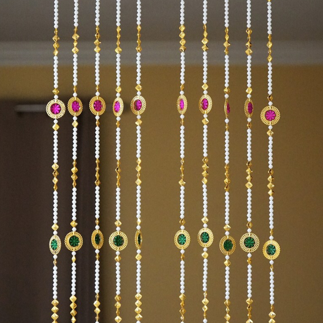 Boho Beaded Curtain Set – Colorful Indian Door Hanging