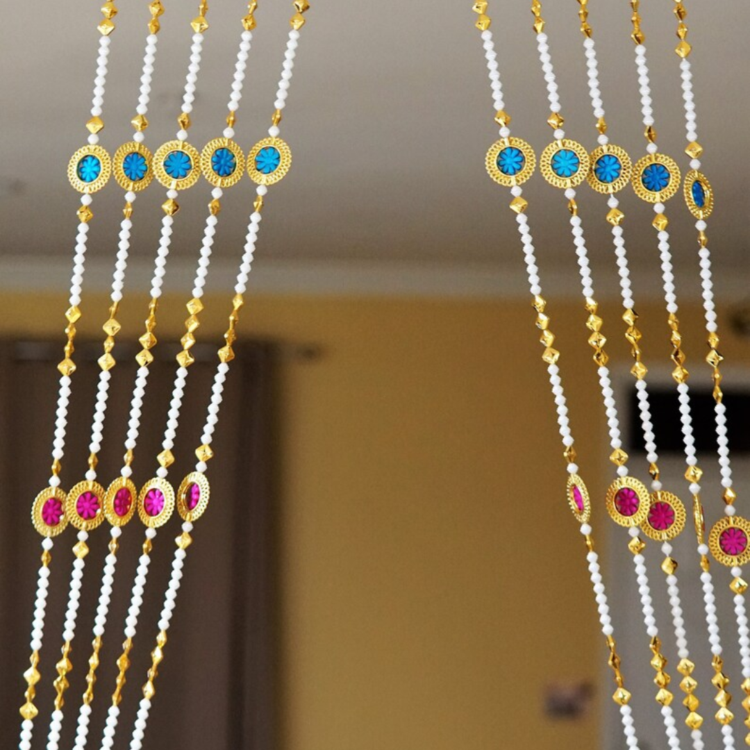 Boho Beaded Curtain Set – Colorful Indian Door Hanging