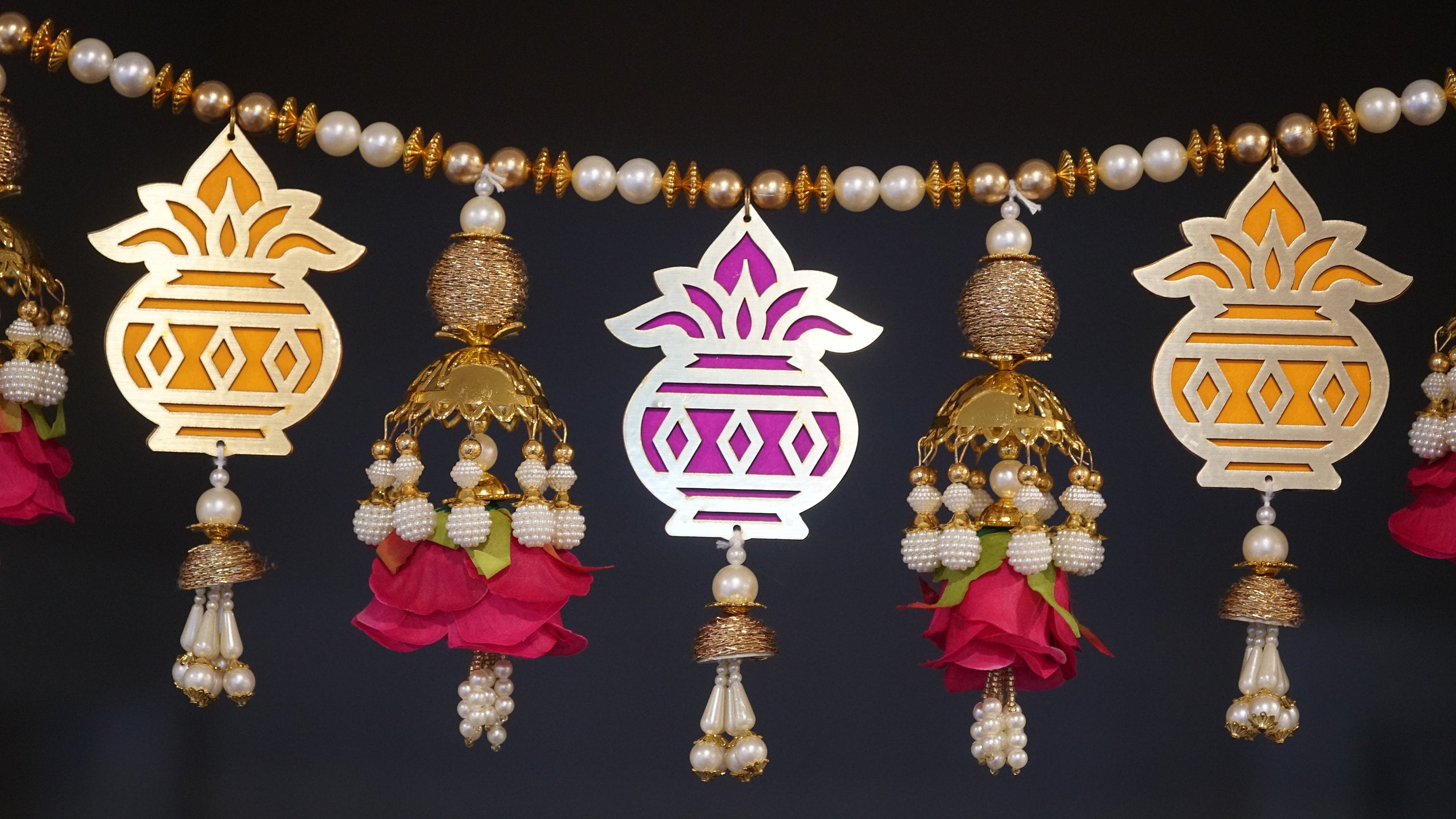 Beautiful Diwali decoration. Kalash golden  toran made with premium beads and by hand. Perfect toran for Diwali, house warming for return gift