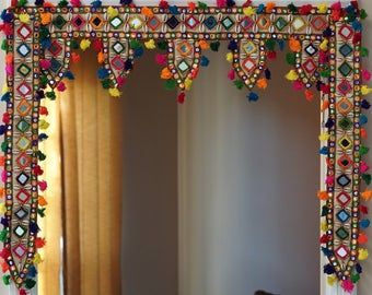 antique jute mirror work toran
