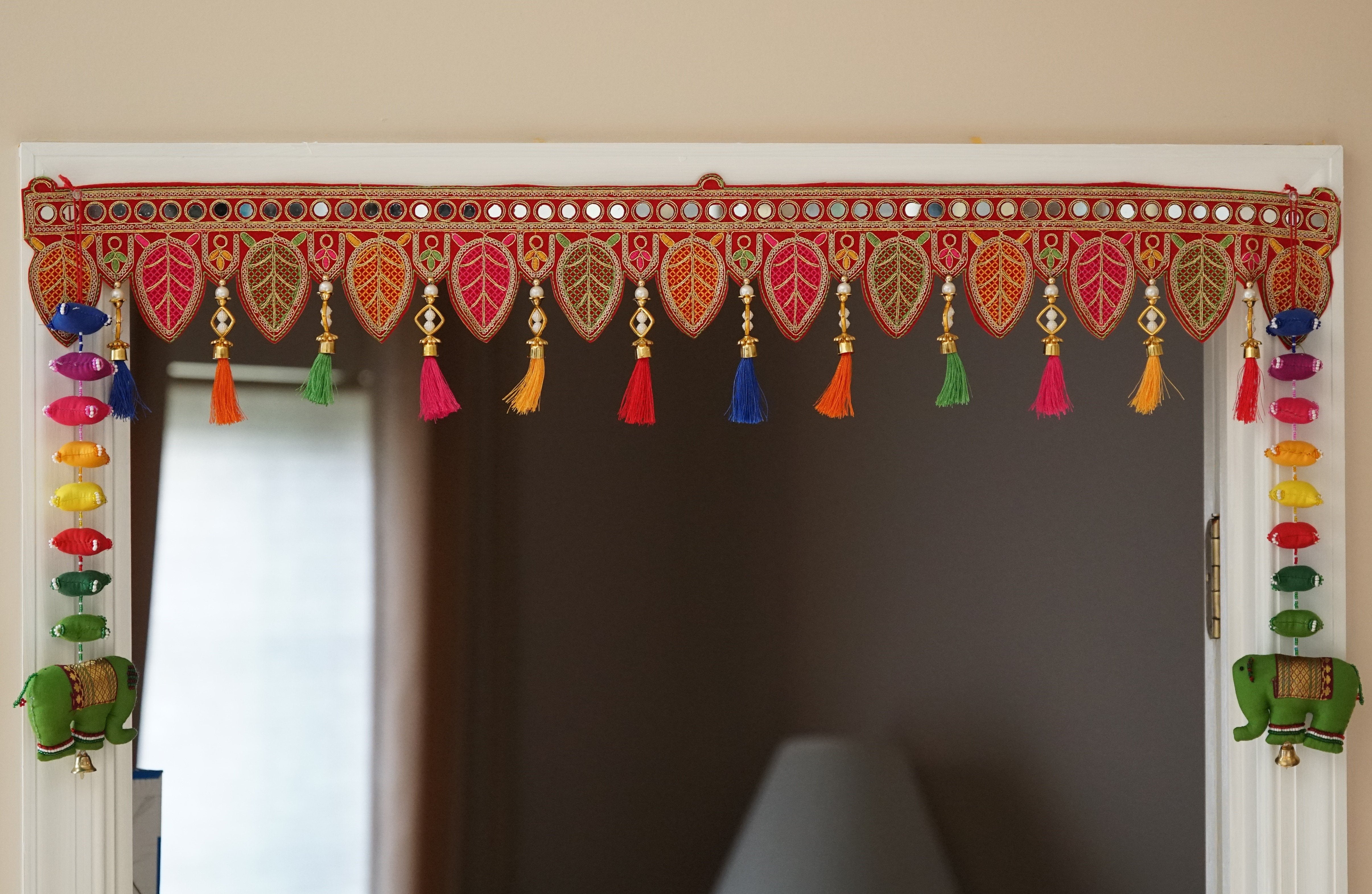 Indian ethnic toran with mirrorwork and silk tassels - Aangan of India