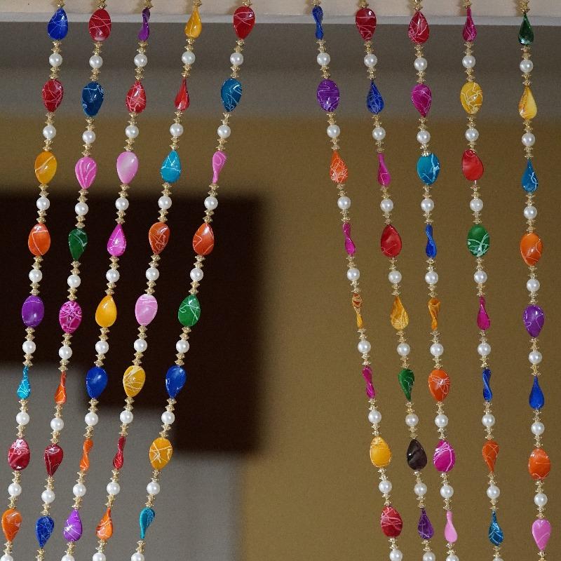 Aangan of India 10 PC set of colorful bead curtains with white