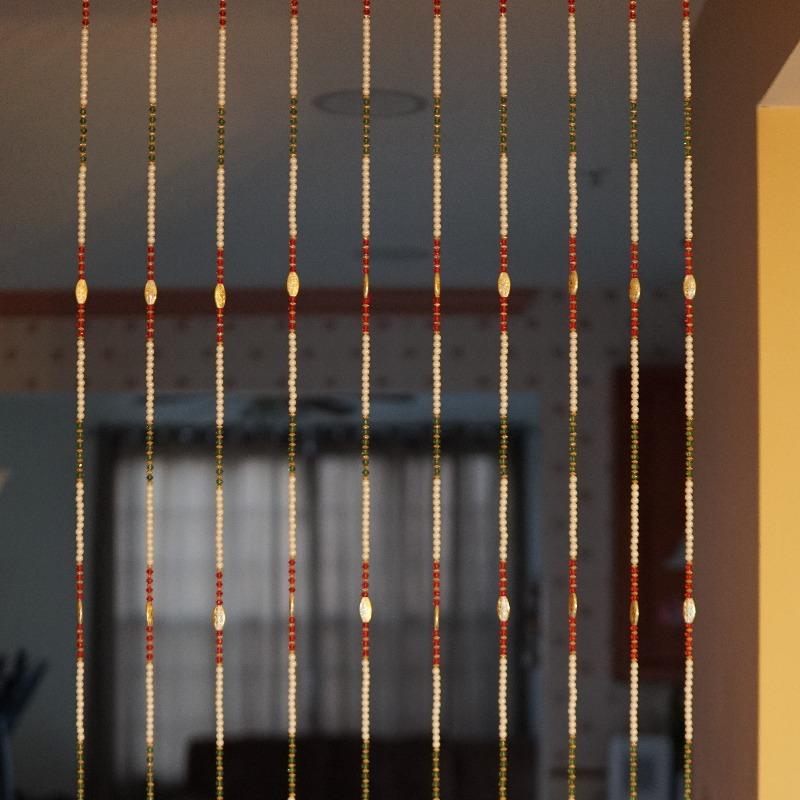 boho red, green, white, pearl beaded curtains