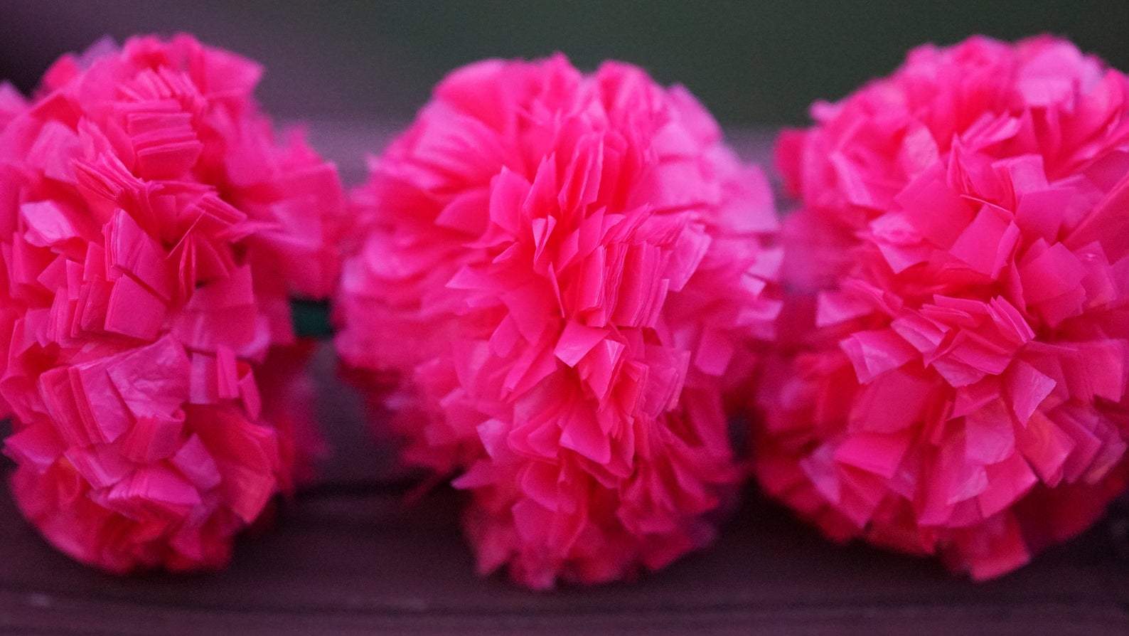 5 PC - 4.5 feet Dark Pink Marigold Garland | Party, Wedding or Photo Backdrop! - Aangan of India