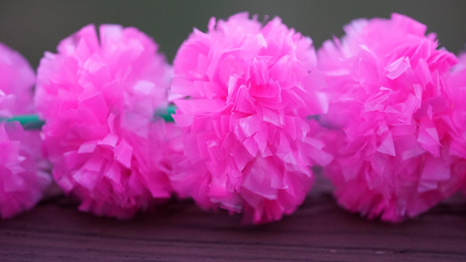 5 PC - 4.5 feet Pink Marigold Garland | Party, Wedding or Photo Prop Backdrop - Aangan of India
