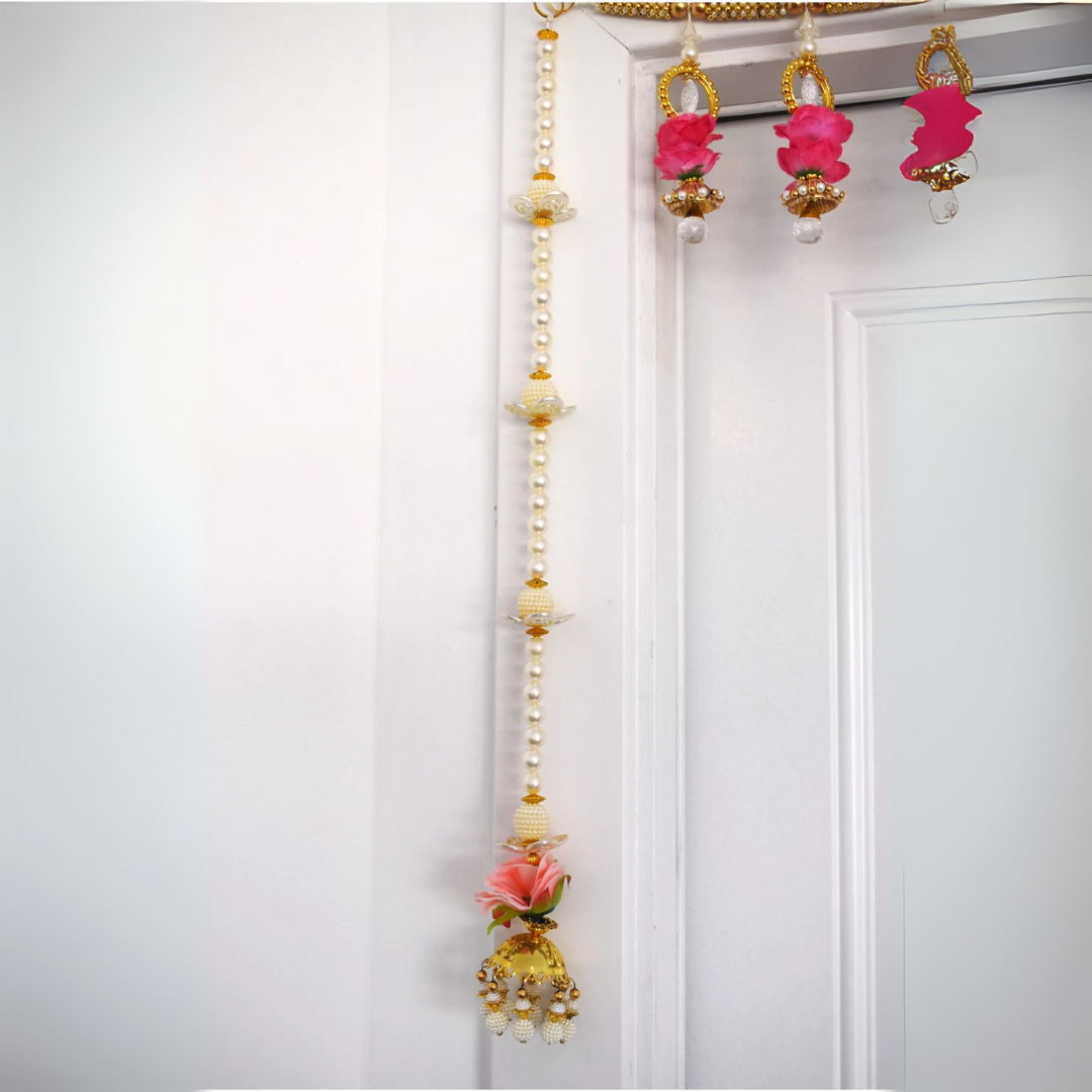 Floral Pearl Toran for Door – Pink & Gold Indian Bandhanwar