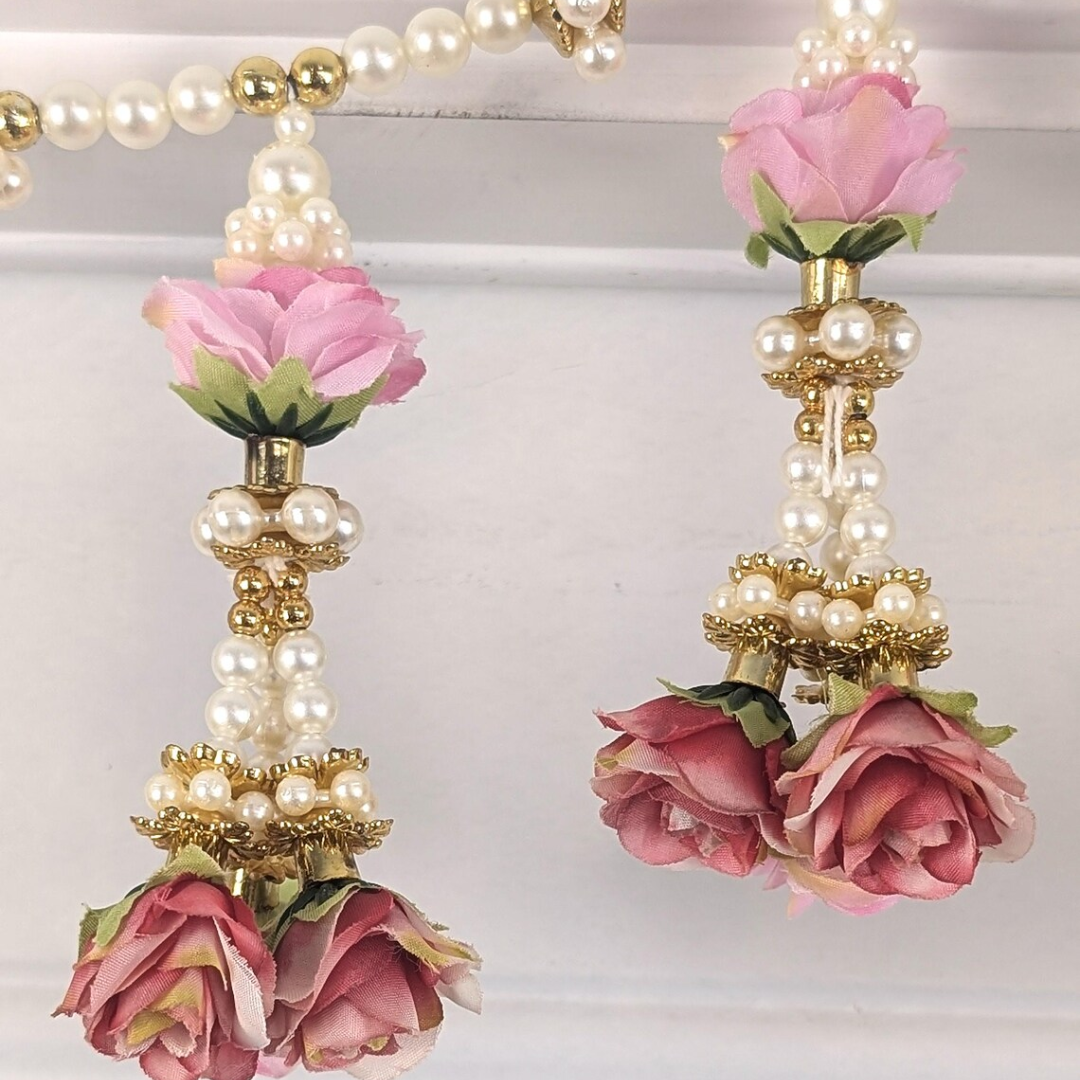 Pearl & Pink Floral Door Toran – Boho Indian Bandhanwar for Home Decor