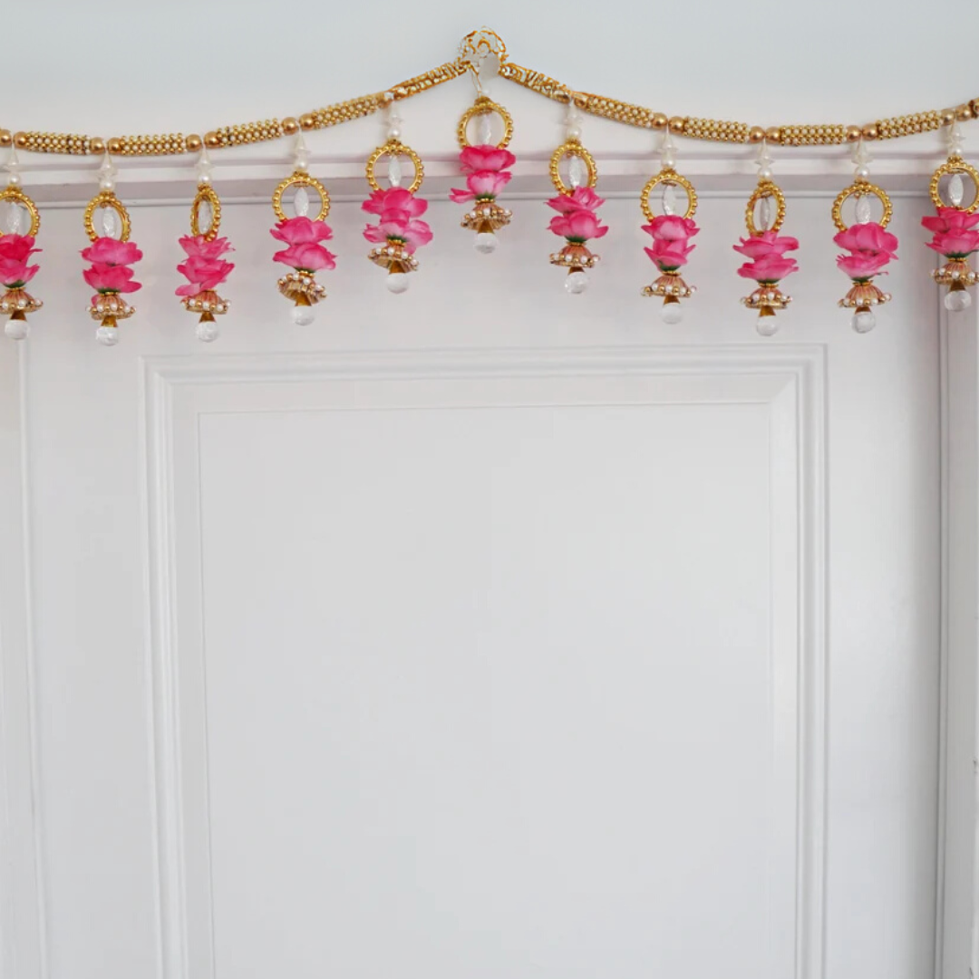 Pink Lotus Pearl Toran – Door Hanging Decoration Set