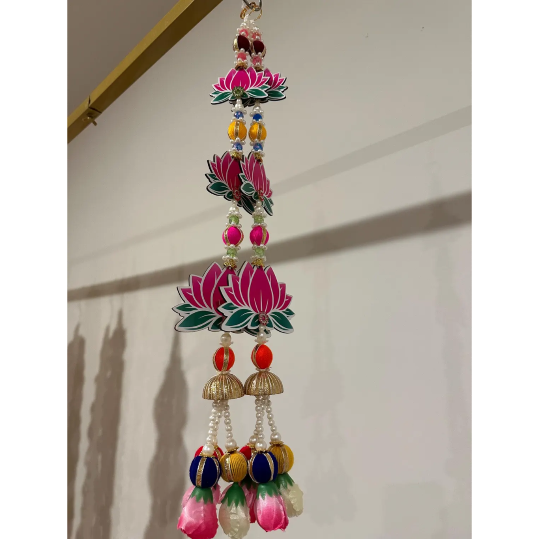 Colorful Lotus Hanging Toran | Traditional Door Side Decor with Beads & Floral Tassels