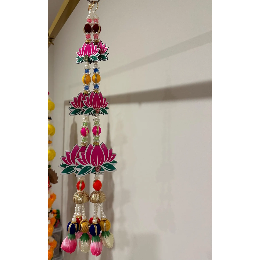 Colorful Lotus Hanging Toran | Traditional Door Side Decor with Beads & Floral Tassels