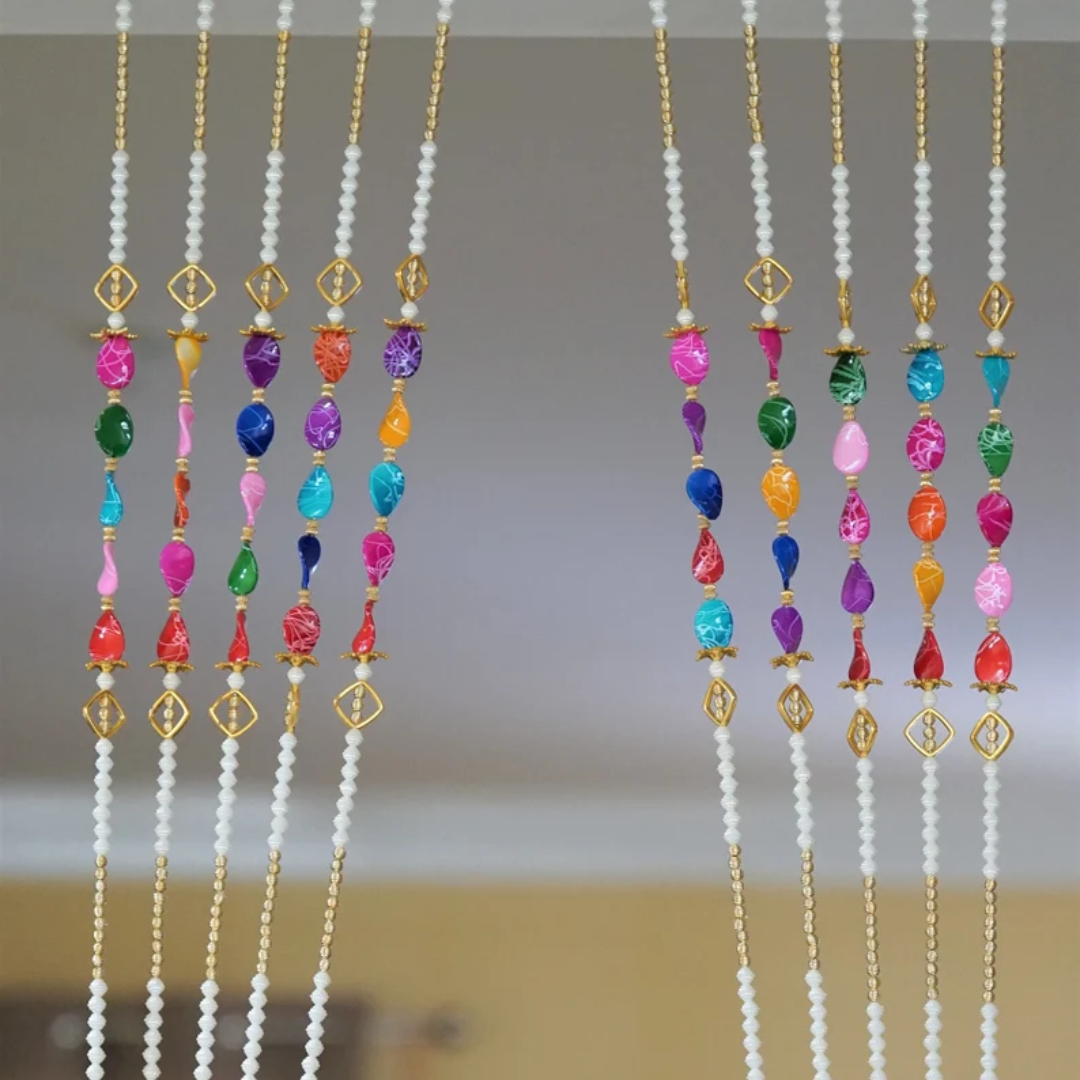 Colorful Beaded Curtain Set | Bohemian Door & Window Valance