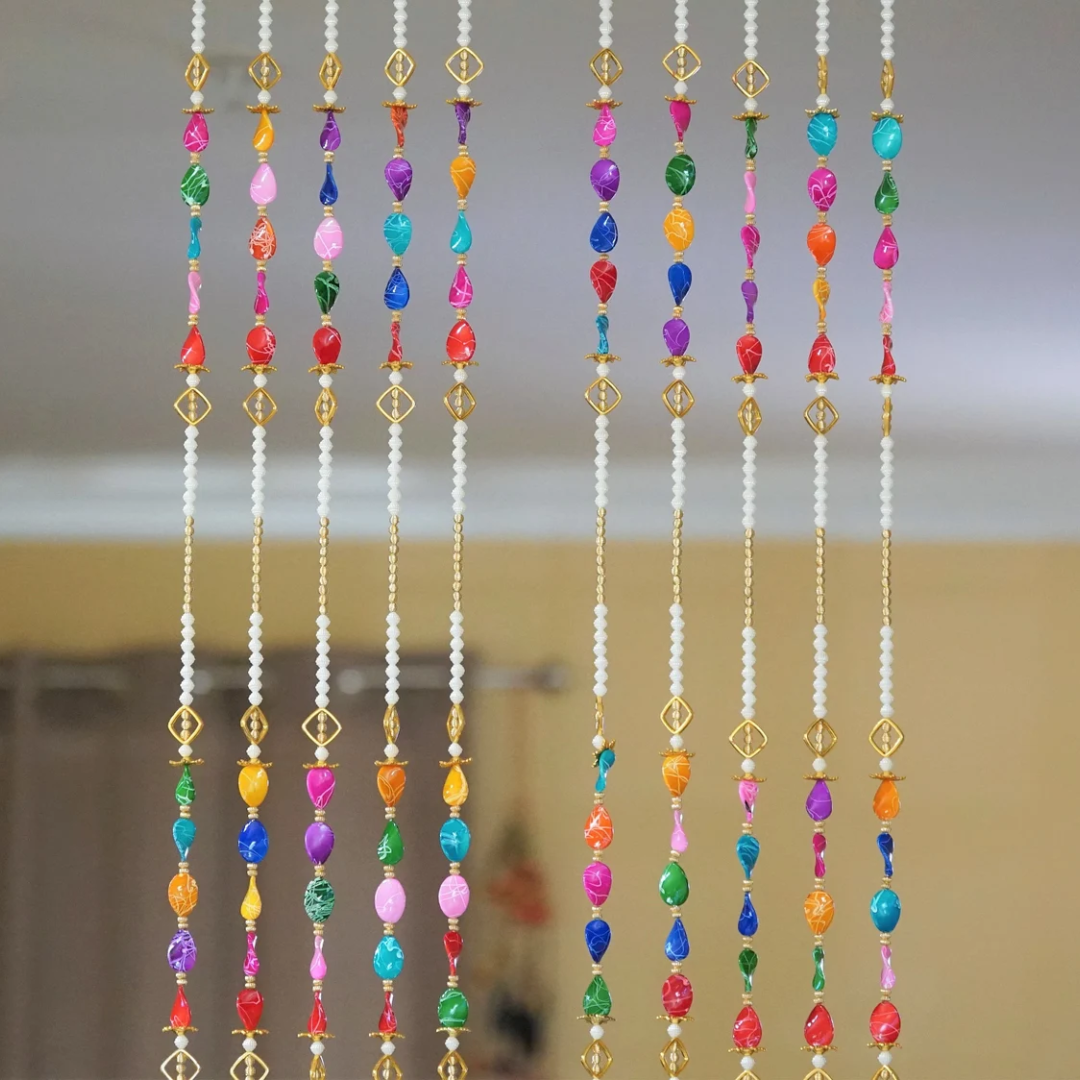 Colorful Beaded Curtain Set | Bohemian Door & Window Valance