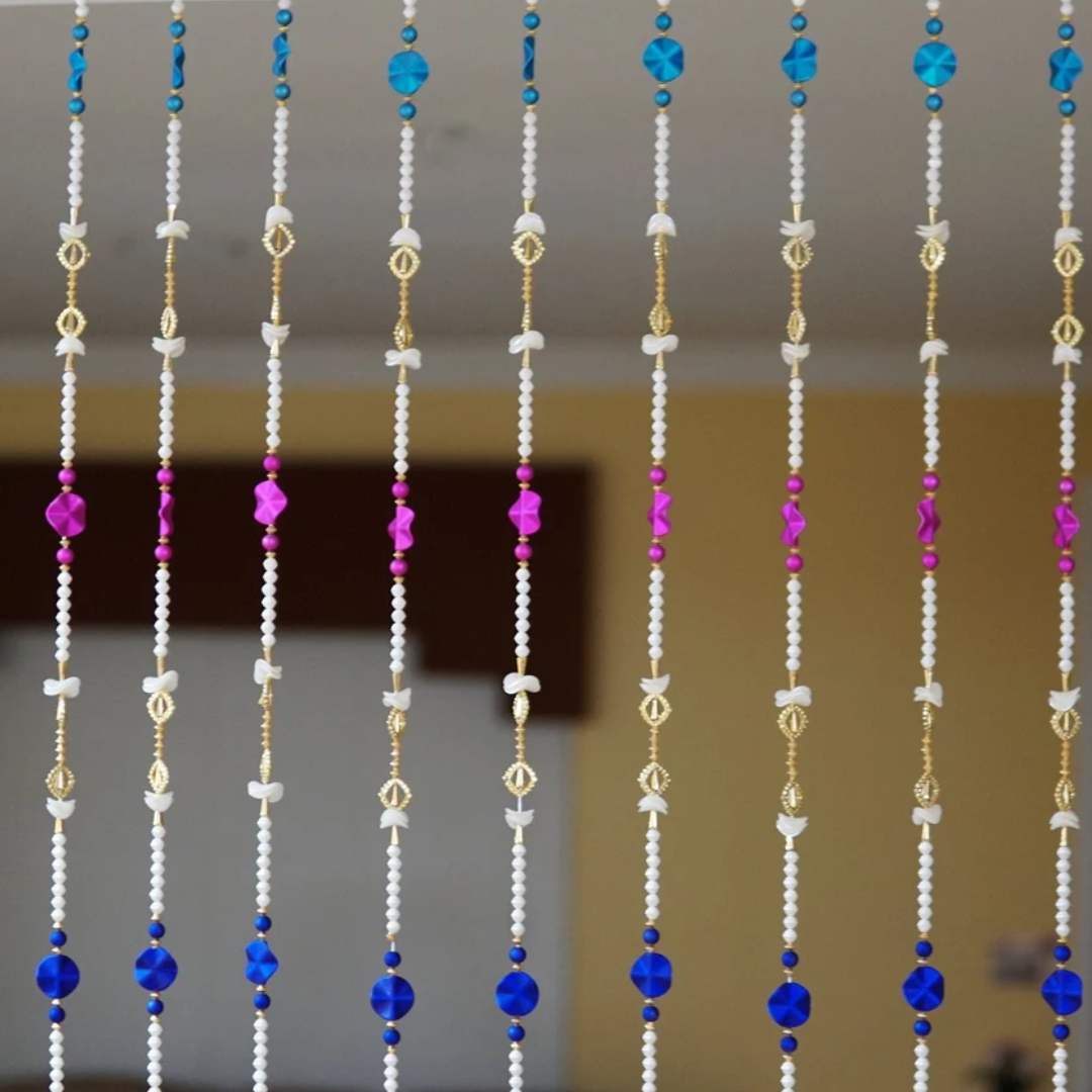 Floral Beaded Curtain Set – Colorful Bohemian Door & Window Hanging