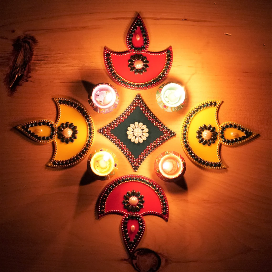 Red Diya Rangoli Set – Hand-Painted Wax Diyas for Tabletop Decor