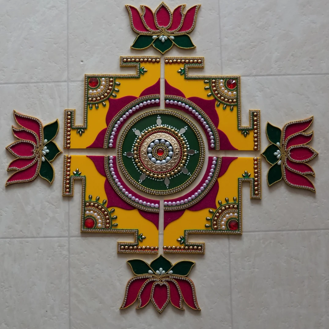 Diwali Rangoli Set with Hand-Painted Wax Diyas – Festive Tabletop Candle Decor