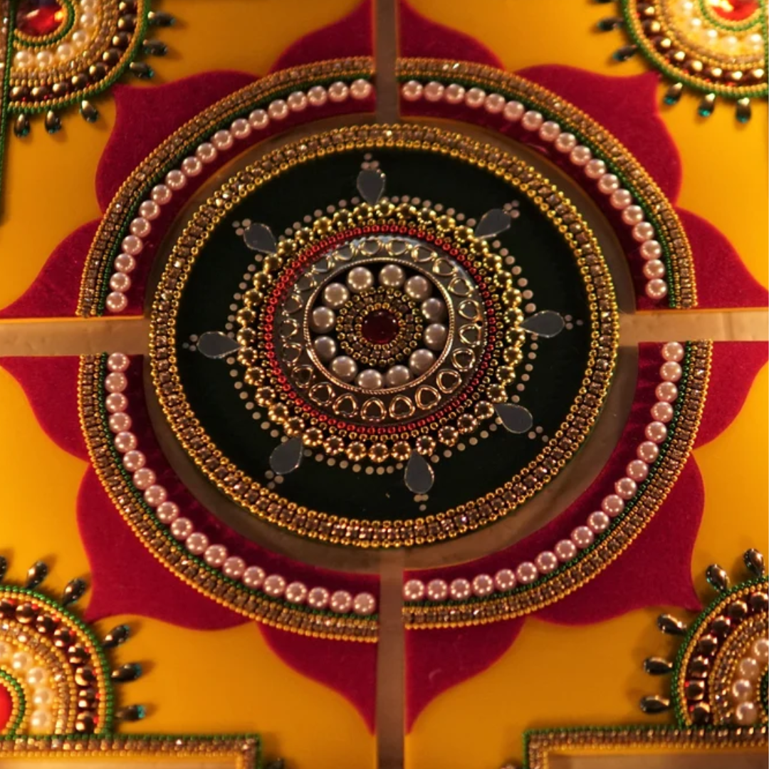 Diwali Rangoli Set with Hand-Painted Wax Diyas – Festive Tabletop Candle Decor