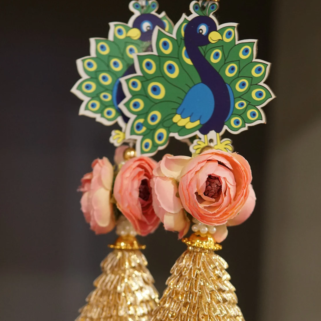 Hand-Painted Peacock Hanging with Pearls & Flowers – Indian Festival Decor