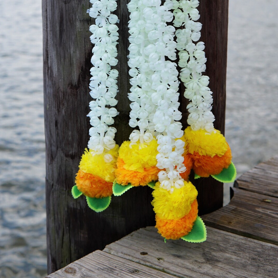 Jasmine, Yellow & Orange Floral Garland – Indian Door Decoration for Festive Decor