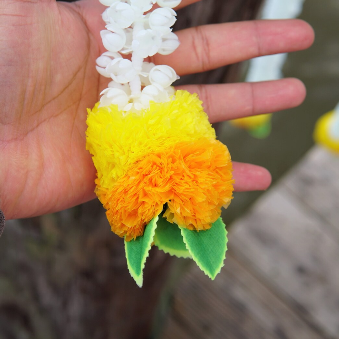 Jasmine, Yellow & Orange Floral Garland – Indian Door Decoration for Festive Decor