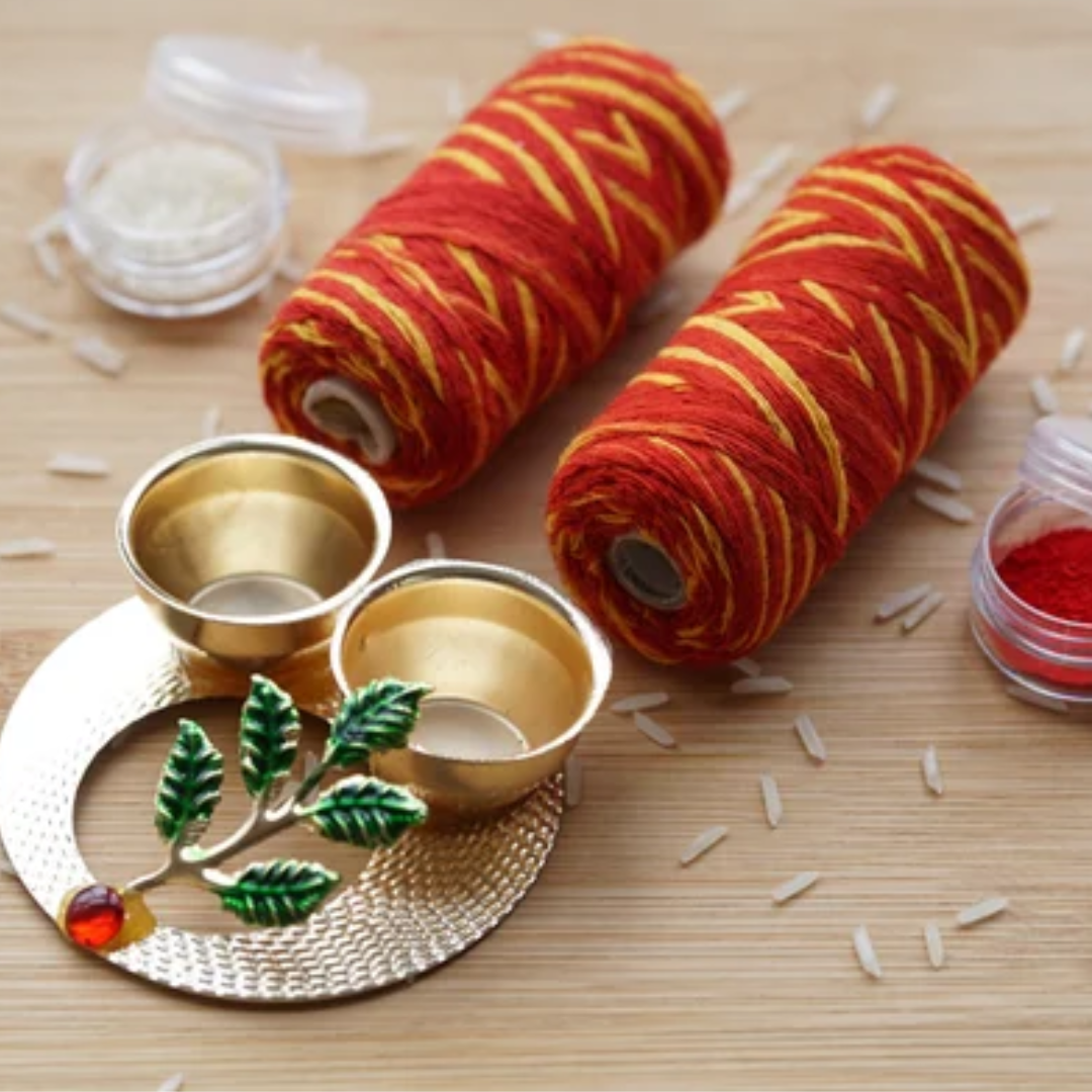 2 Pc Kalava Raksha Dhaga – Red & Yellow Sacred Cotton Mauli