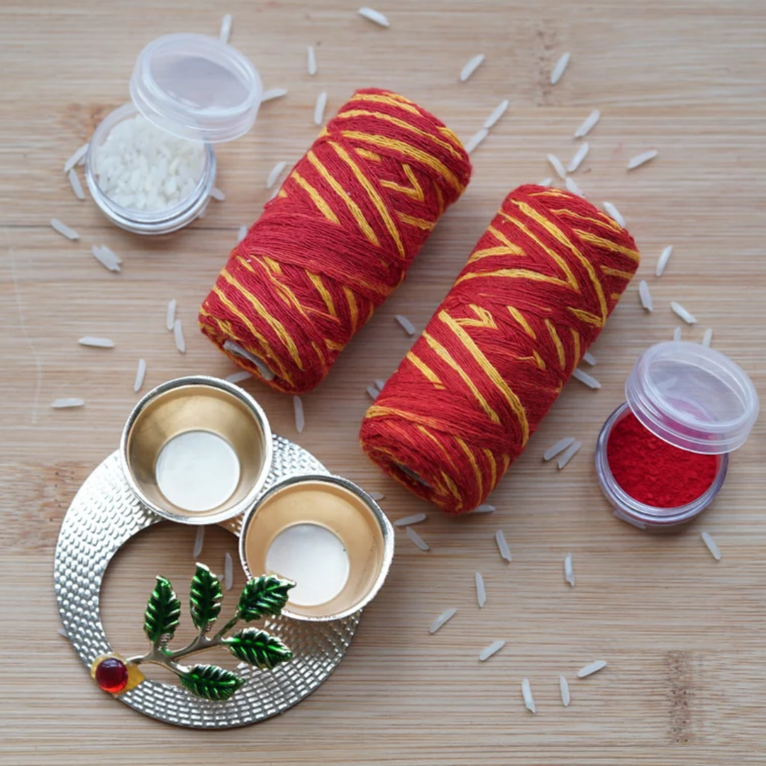 2 Pc Kalava Raksha Dhaga – Red & Yellow Sacred Cotton Mauli