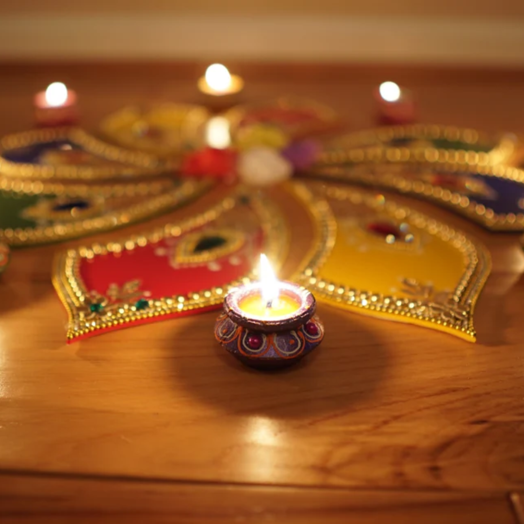 4 Pc Hand-Painted Clay Diya with Wax – Diwali & Home Decor