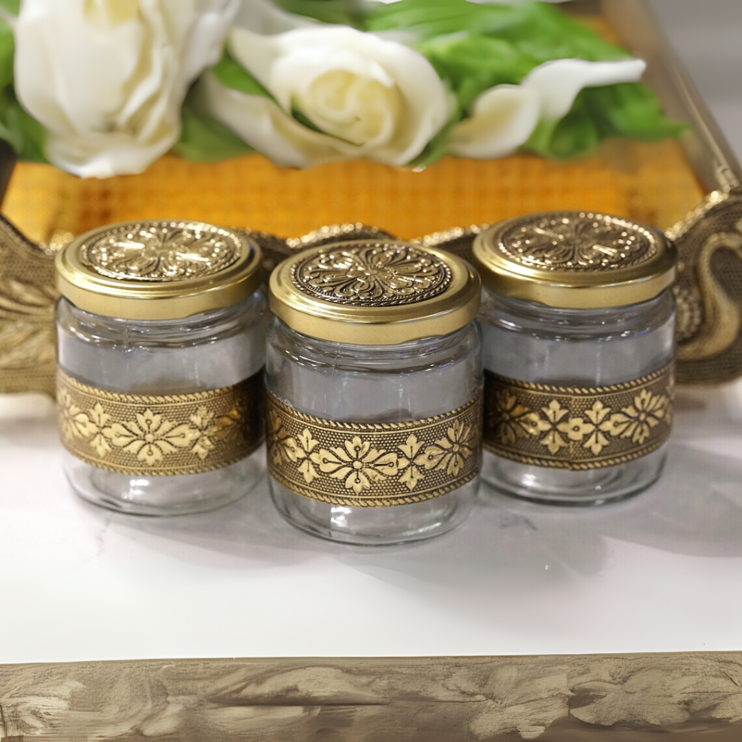 3 Pc Glass Jar Set with Tray – Diwali Dry Fruit & Gift Box