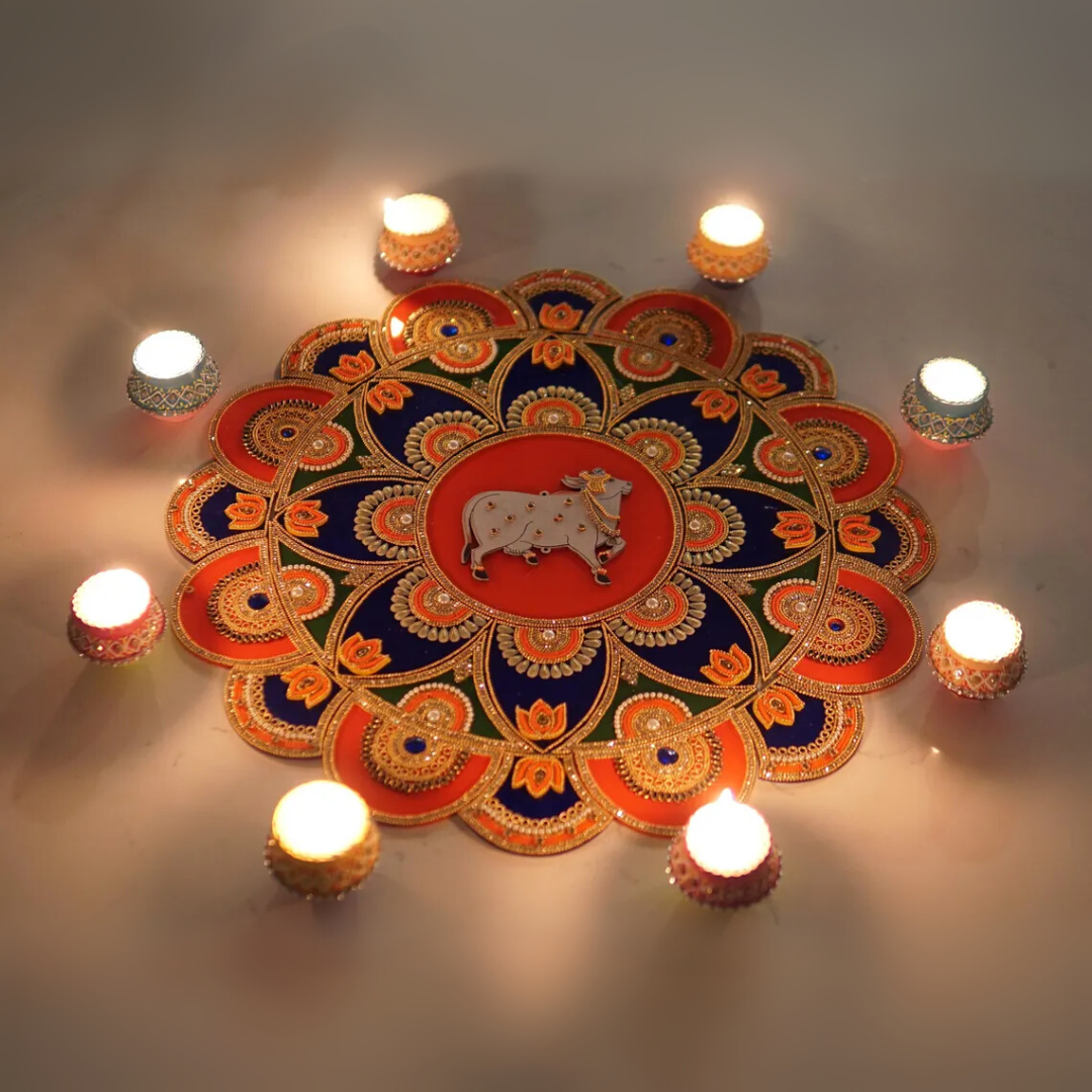 Table Top Decoration – 8 Pc Hand-Painted Clay Wax Diya Centerpiece
