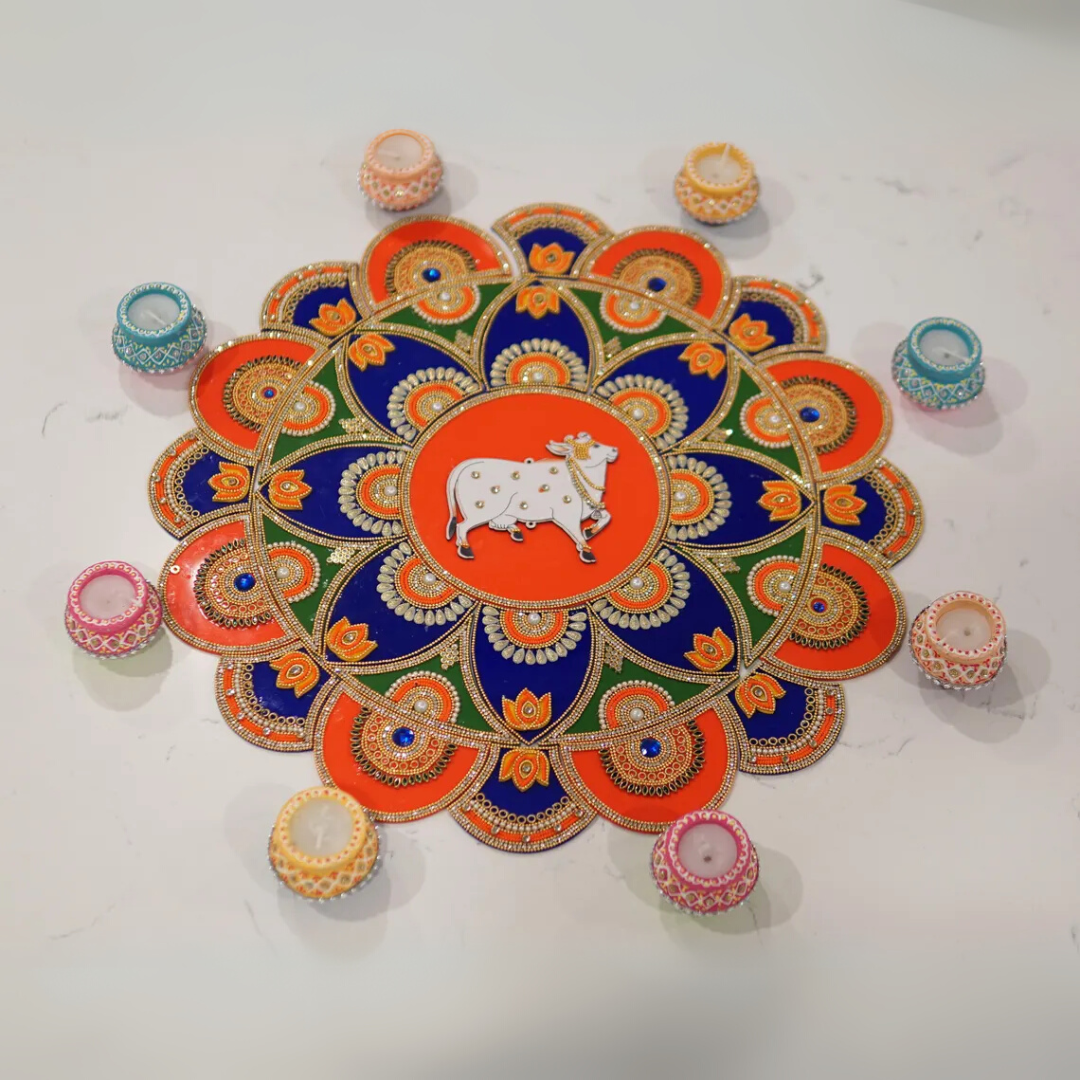 Table Top Decoration – 8 Pc Hand-Painted Clay Wax Diya Centerpiece