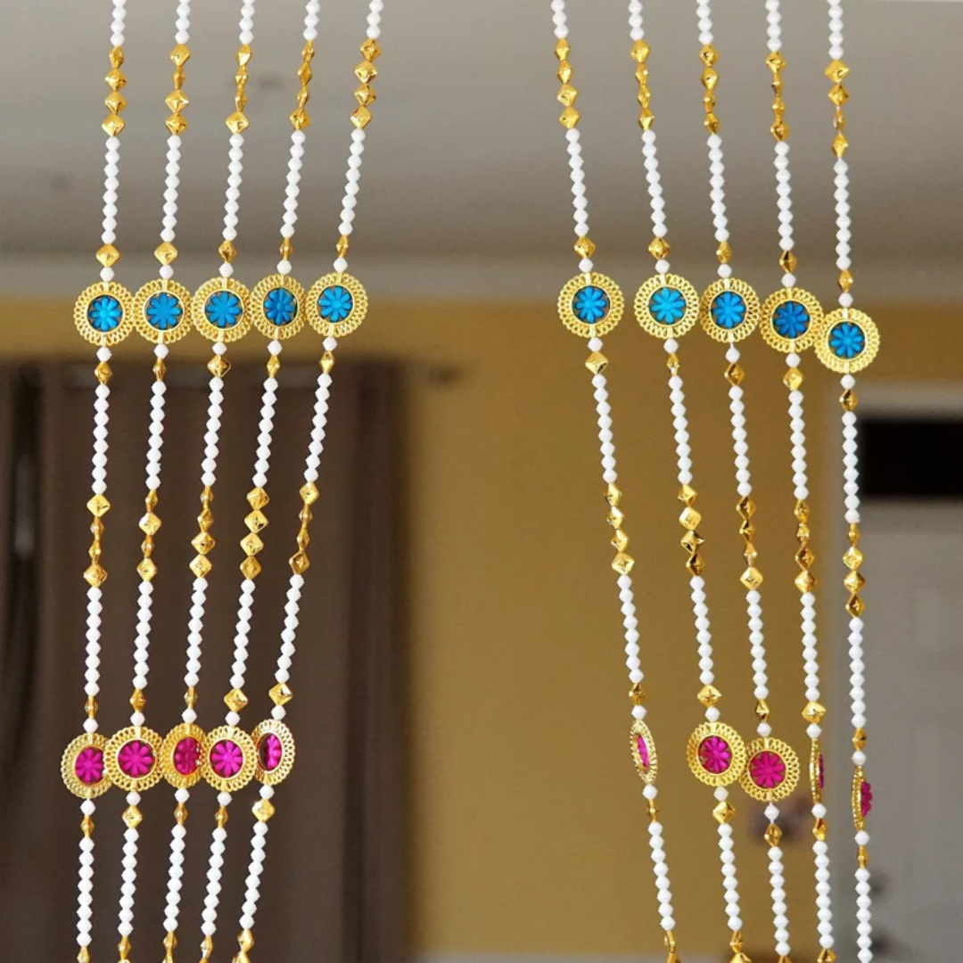 Boho Beaded Curtain Set – Colorful Indian Door Hanging