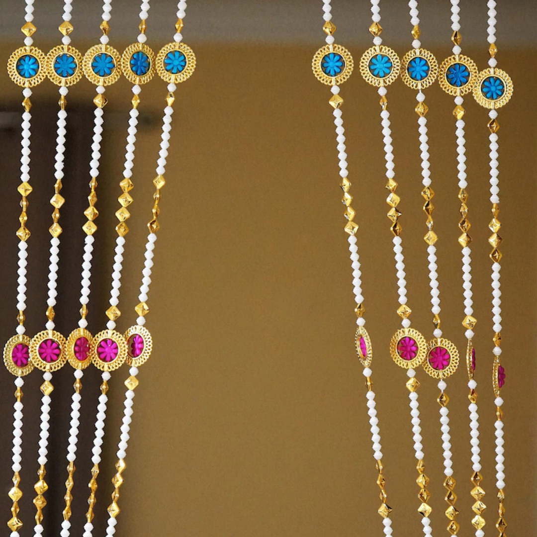 Boho Beaded Curtain Set – Colorful Indian Door Hanging