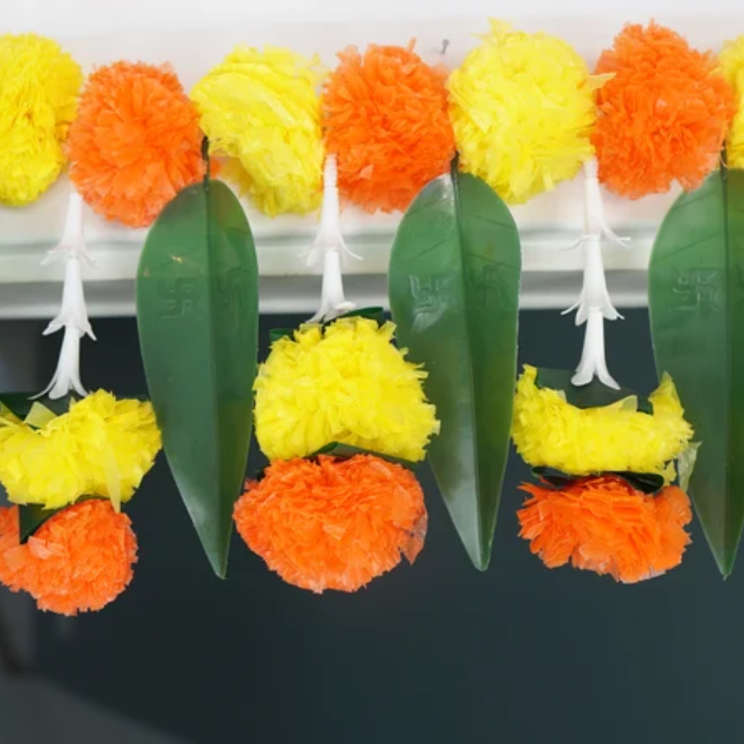 Artificial Marigold & Asopalav Leaf Toran with Side Hangings