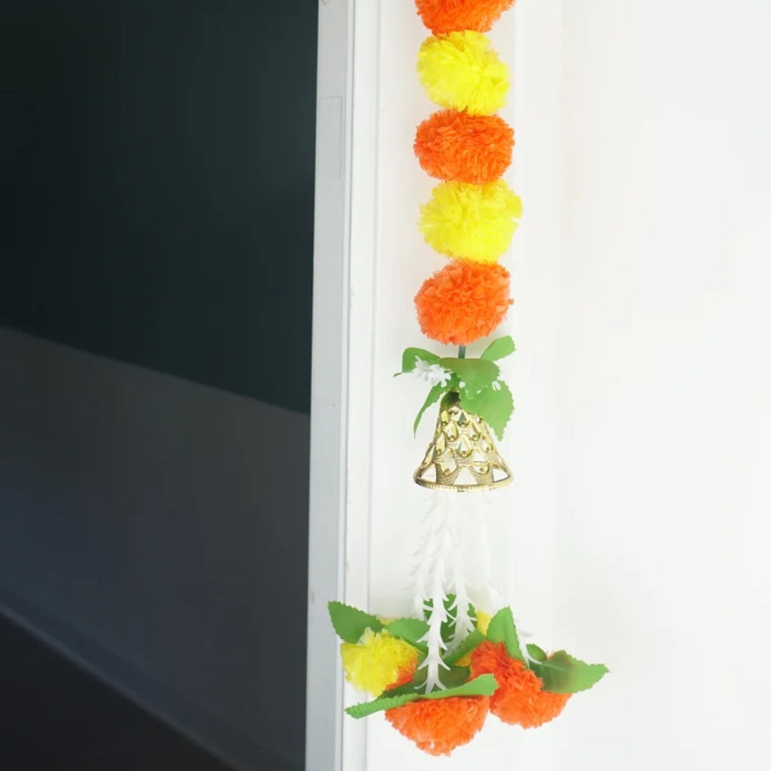 Artificial Marigold & Asopalav Leaf Toran with Side Hangings