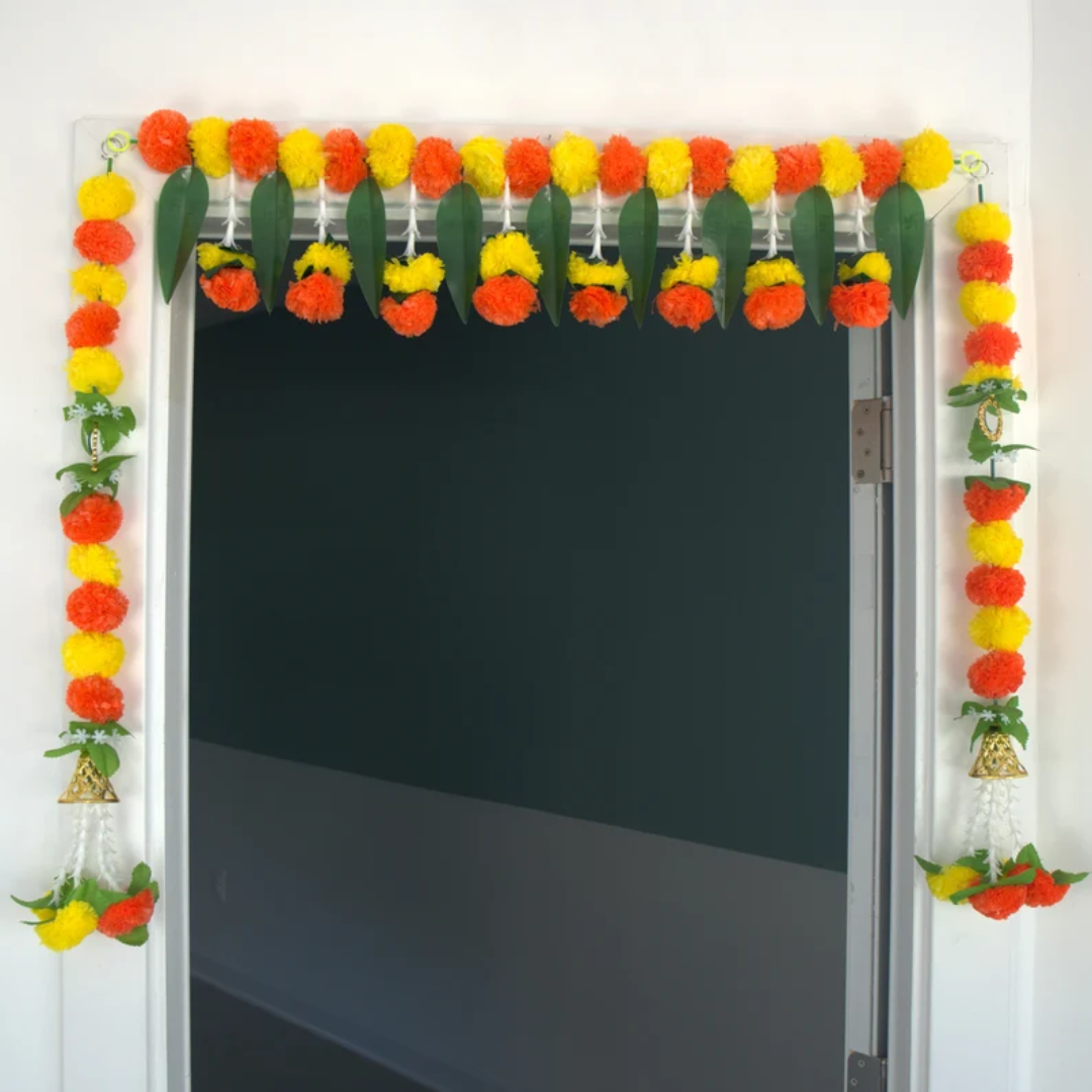 Artificial Marigold & Asopalav Leaf Toran with Side Hangings