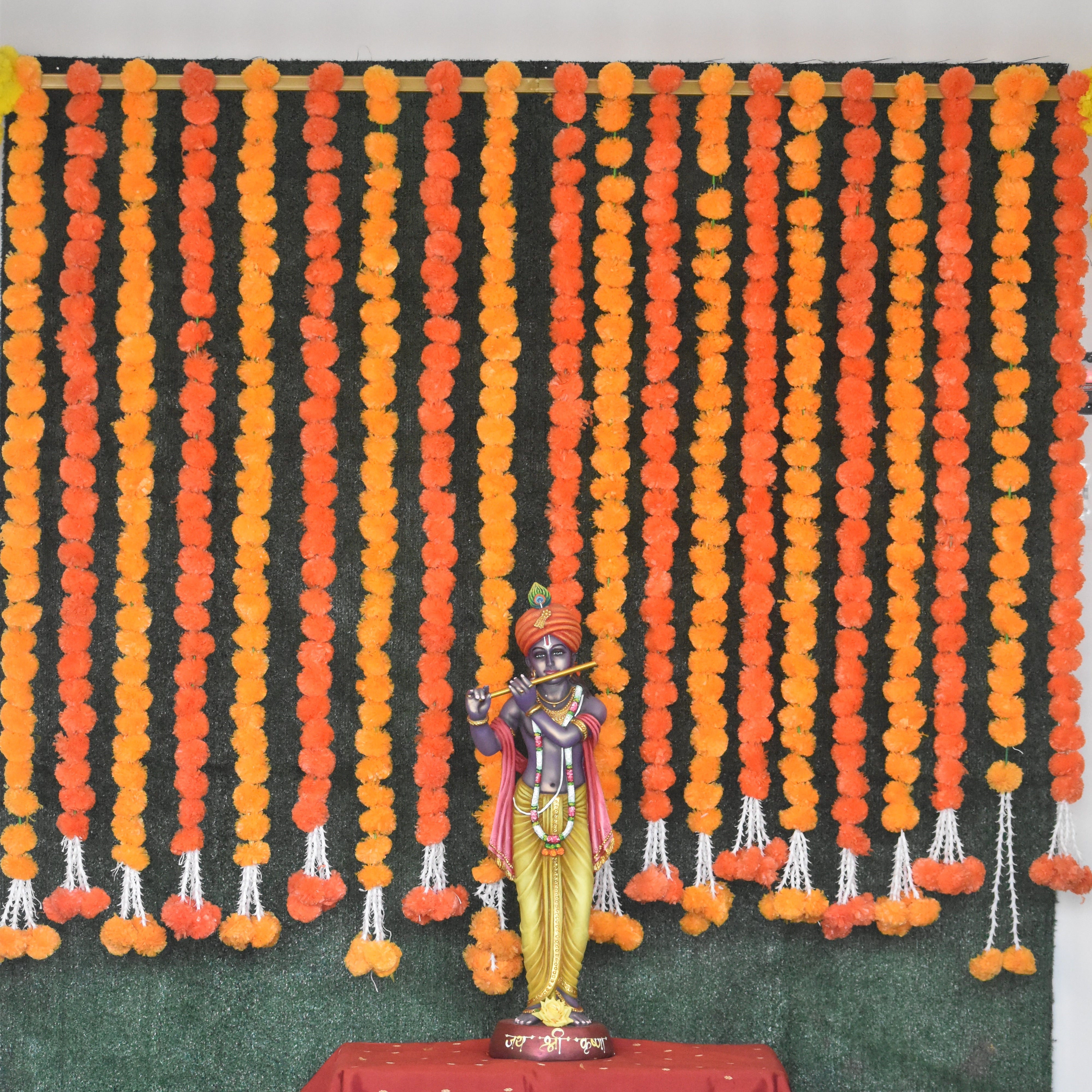 5 Feet Marigold orange Garland with latkan at the end of string