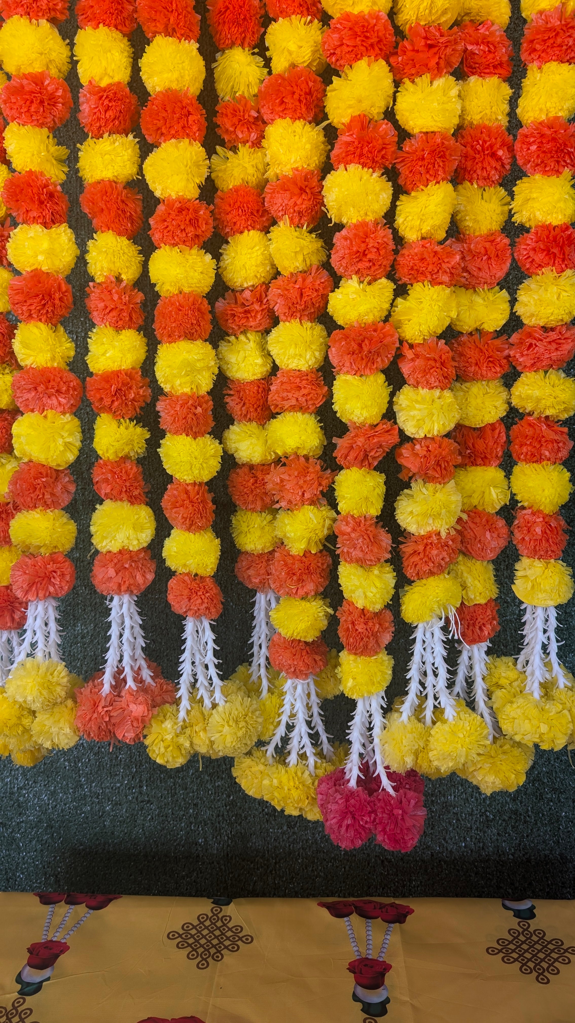 5 Feet Marigold orange yellow Garland with latkan at end of string