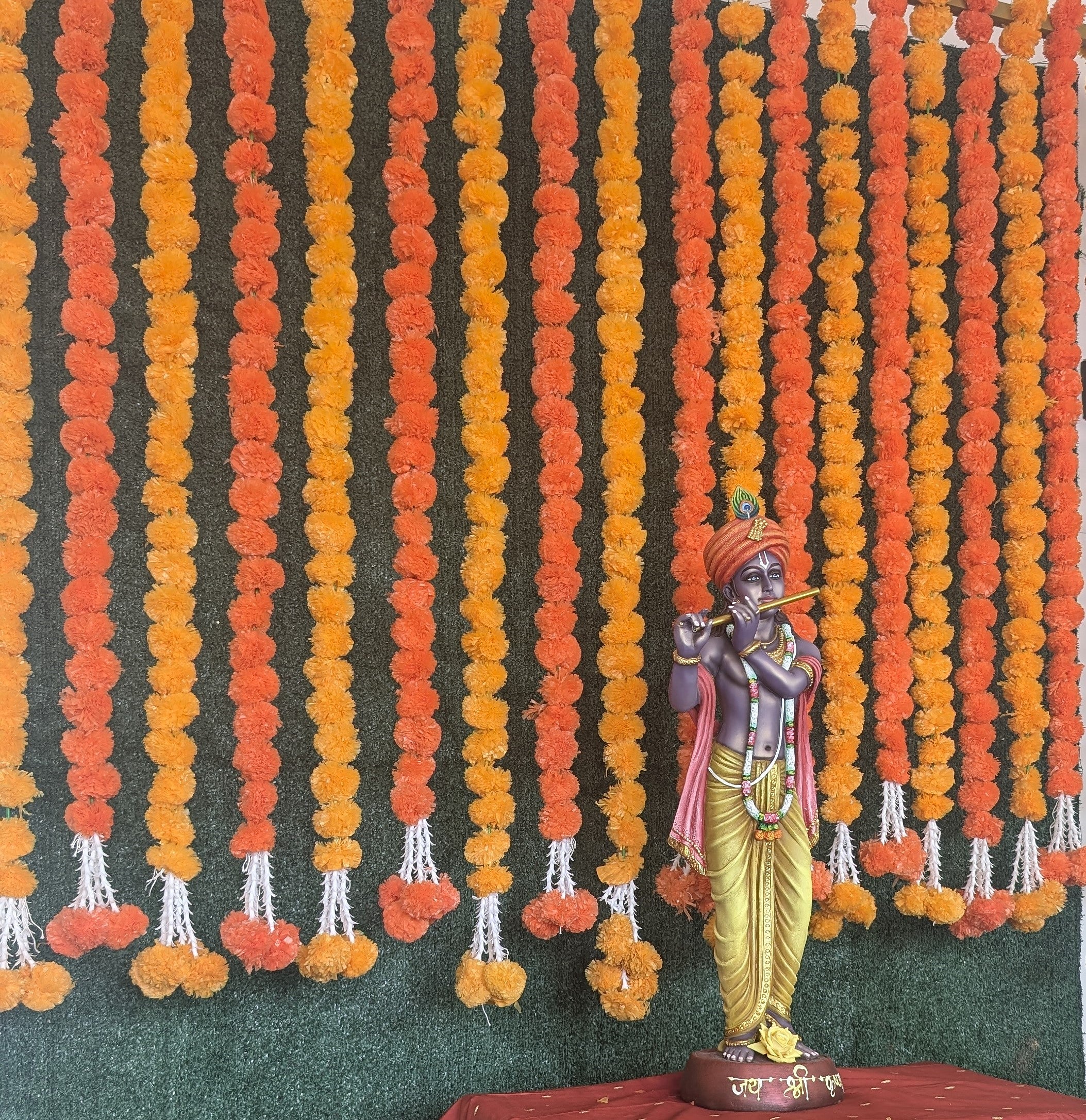 5 Feet Marigold orange Garland with latkan at the end of string