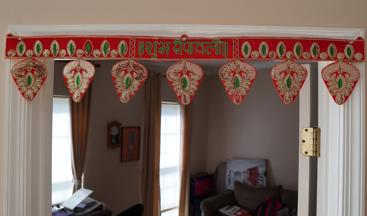 Shubh Deepawali embroidered door toran detail