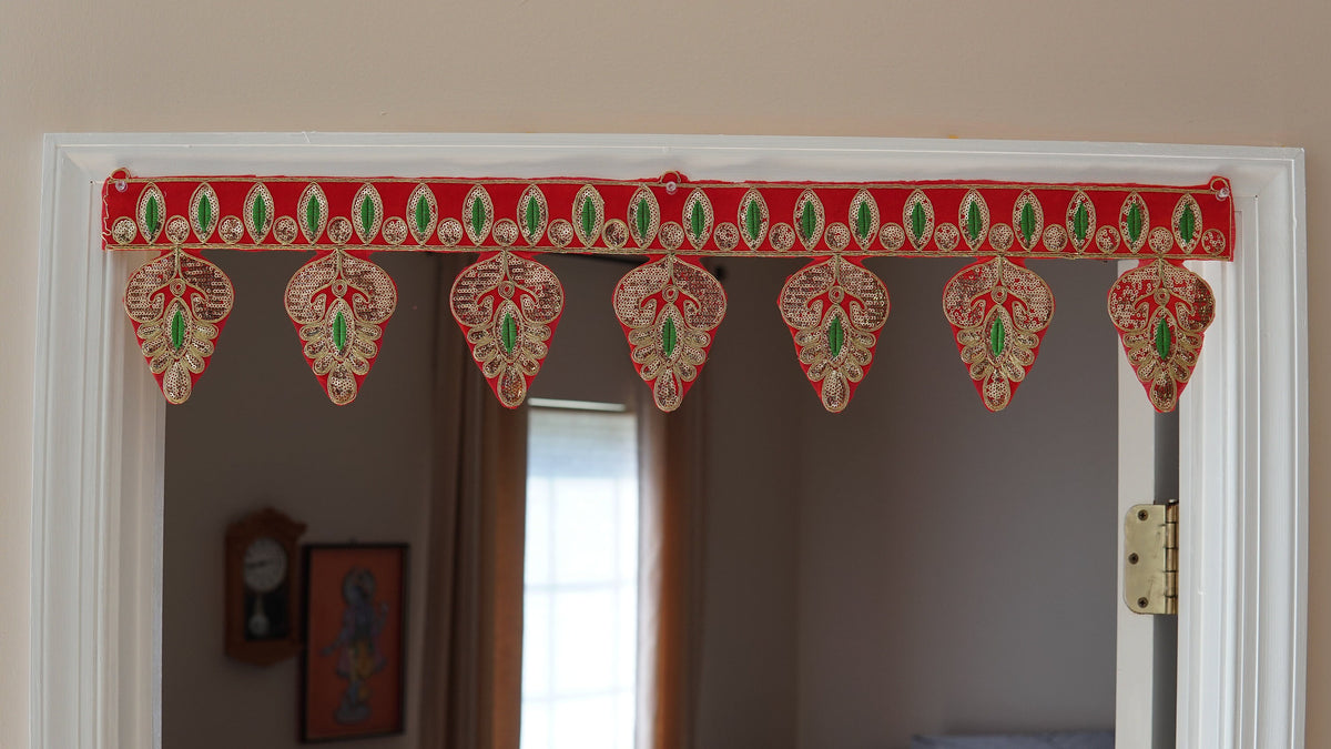 Embroidered Leaf Door Toran with Glitter and Mirror Details - detail 2