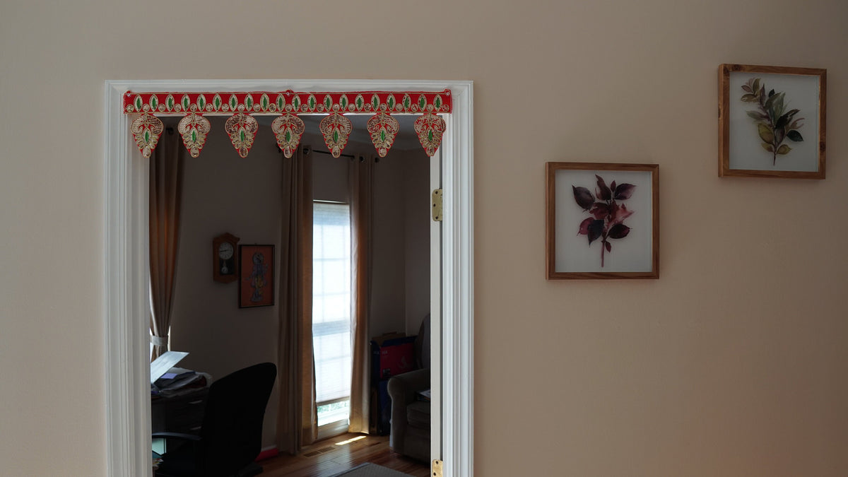Embroidered Leaf Door Toran with Glitter and Mirror Details - detail 3