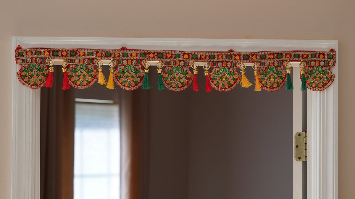 Embroidered Mirror Work Door Toran with Silk Tassels - 3 Ft - detail 2