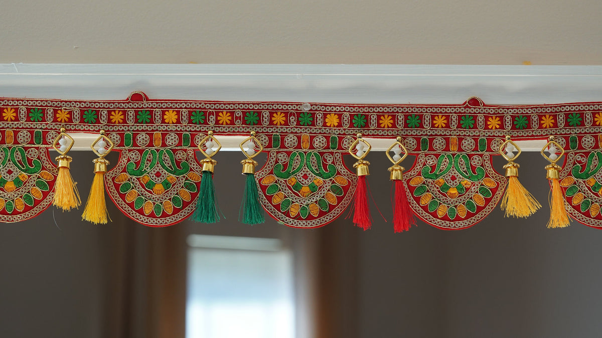 Embroidered Mirror Work Door Toran with Silk Tassels - 3 Ft