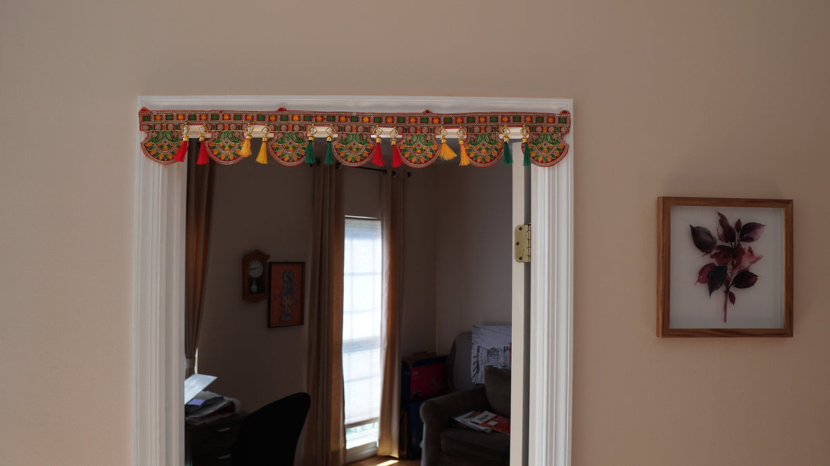 Embroidered Mirror Work Door Toran with Silk Tassels - 3 Ft - detail 3