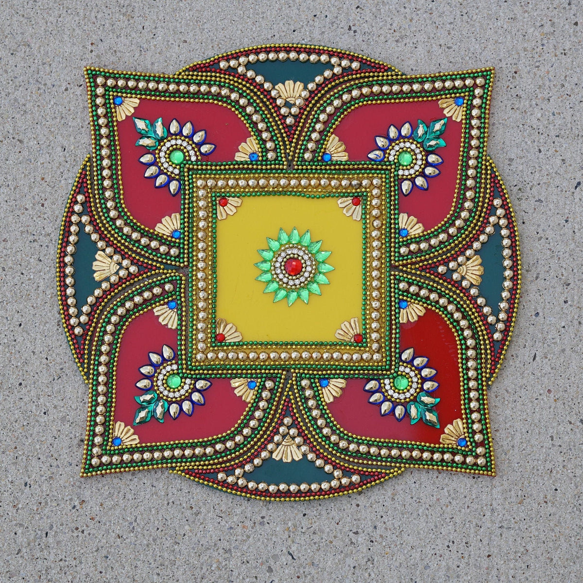 Square Floral Rangoli Set - 9 Pieces with 4 Wax Diyas detail 2